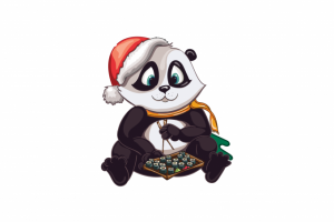 панда ест Суши, новогодняя иллюстрация для сети японской кухни