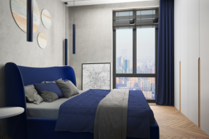 Синяя спальня, соременный стиль, ЖК Пресня Сити