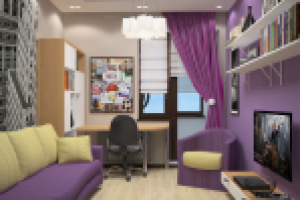 Дизайн комнаты подростка в фиолетовых цветах.