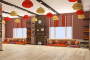 Дизайн студии иоги в мексиканском стиле, красный зал.