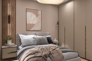 Дизайн и 3D-визуализация спальни для молодого человека в однокомнатной квартире в новостройке