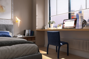 Дизайн и 3D-визуализация спальни с рабочим местом