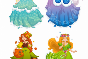 Девушки - времена года. Весна, Зима, Осень, Лето. Вектор