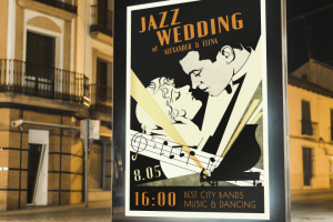 Векторный постер для свадьбы в стиле ретро-джаз