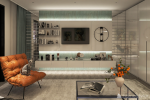 Дизайн интерьера гостиной комнаты в трехкомнатной квартире.