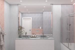 Ванна в серо-розовых оттенках