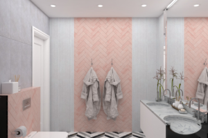 Ванна в серо-розовых оттенках