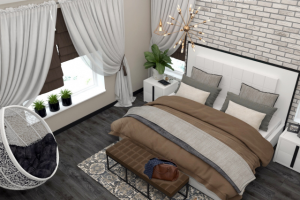 Спальня с ванной на мансарде