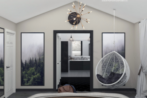 Спальня с ванной на мансарде