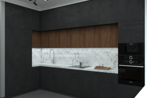 Кухня-гостиная черная с изумрудным