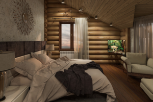 Дизайн спальни в деревянном доме