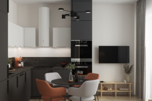 Кухня гостиная в современном минимализме