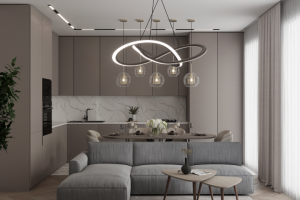 Кухня-гостиная с камином