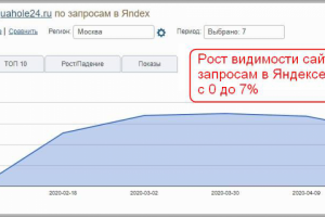 Рост видимости сайта по запросам в Яндексе за 3 мес. с 0 до 7%