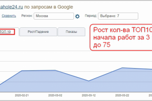 Рост кол-ва ТОП10 в Гугле за 3 мес. с 0 до 75