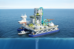 3d визуализация футуристичной морской добывающей платформы