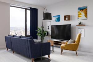 ЗД- эскиз. Гостиная-столовая-кухня. Вид 2  г. Москва ЖК Символ