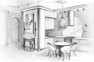 Эскиз интерьера кухни.