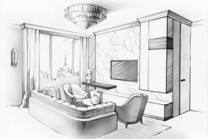 Эскиз интерьера гостиной.