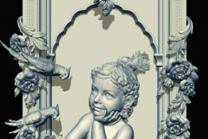 Кришна в обществе попугаев, барельеф