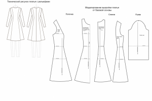 Построение выкройки платья с рельефами и технический рисунок