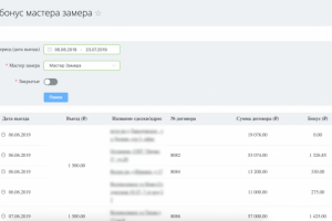 Приложение - отчет бонуса мастера замера