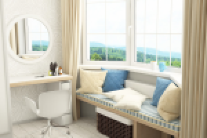 "Мягкий подоконник" в спальне с эркером