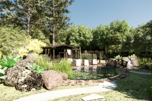 Ландшафт. Озеленение. Загородный дом. Участок. Визуализация