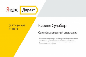 Сертификат Яндекс.Директа 2016 г.