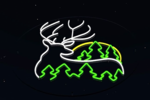 3D-визуализация неоновой вывески "Олень в лесу"