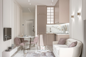 Дизайн и 3D визуализация интерьера квартиры для молодой девушки.