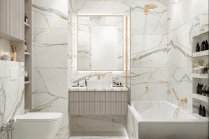 Дизайн и 3D визуализация ванной для молодой девушки.