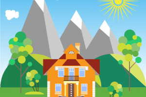 "Дом в горах". Концептуальная иллюстрация в флэт стиле