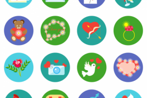 Набор из 16 иконок "День Святого Валентина". Векторное изображен