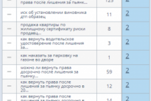 Позиции сайта юридической тематики