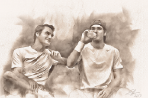 Роджер Федерер и Томми Хаас на перерыве.