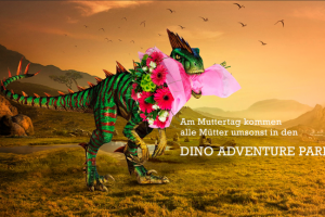 Динозавры дарят подарки. Банер для немецкого Дино-парка.