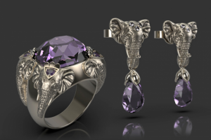 Ювелирные изделия. Кольцо и серьги "Слоны"