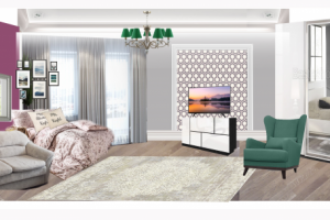 коллаж-Дизайн интерьера спальни-гостиной в п-44т