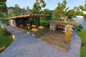 Проект и визуализация базы отдыха  на берегу реки