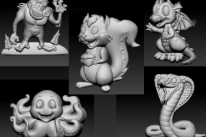 3D модели  для прессформ - змея, белка, осьминог, дракончик