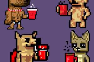 Пиксель арт Дог с кружкой кофе, игра про Пса , 4 варианта.