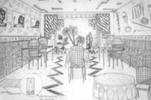 Эскиз от руки кафе в африканском стиле