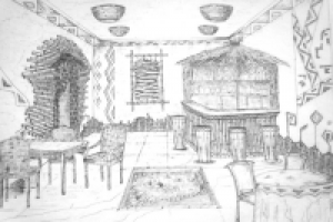 Эскиз от руки кафе в африканском стиле