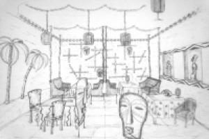 Эскиз от руки кафе в африканском стиле