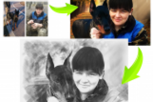 Коллаж, обработка фото под рисунок карандашом