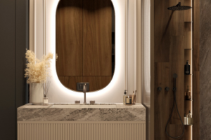 Ванная в темных тонах.