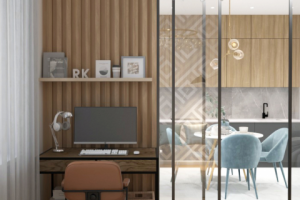 Вид из гостиной на кухню. ЖК Монолит, Н. Новгород