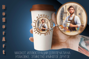 Иллюстрация для этикетки фирменного кофейного стакана