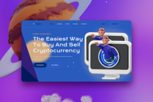 Лендинг для обмена криптовалют в космической стилистике.